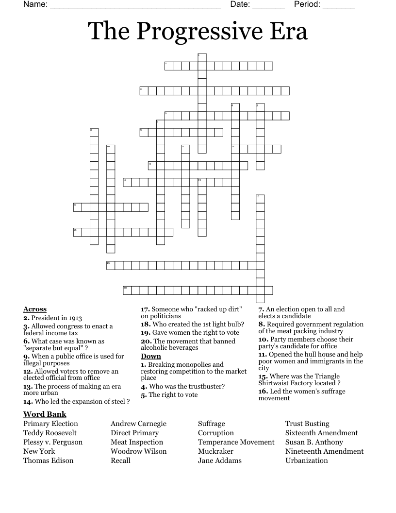 The Progressive Era Crossword