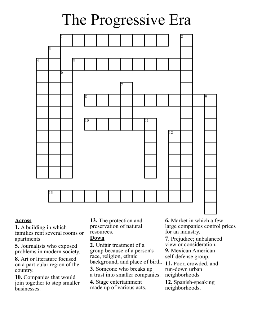 The Progressive Era Crossword