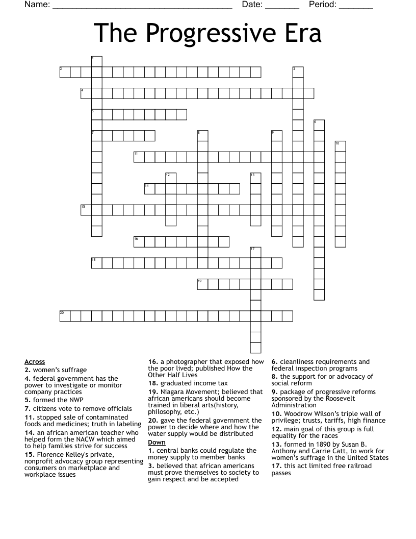 The Progressive Era Crossword