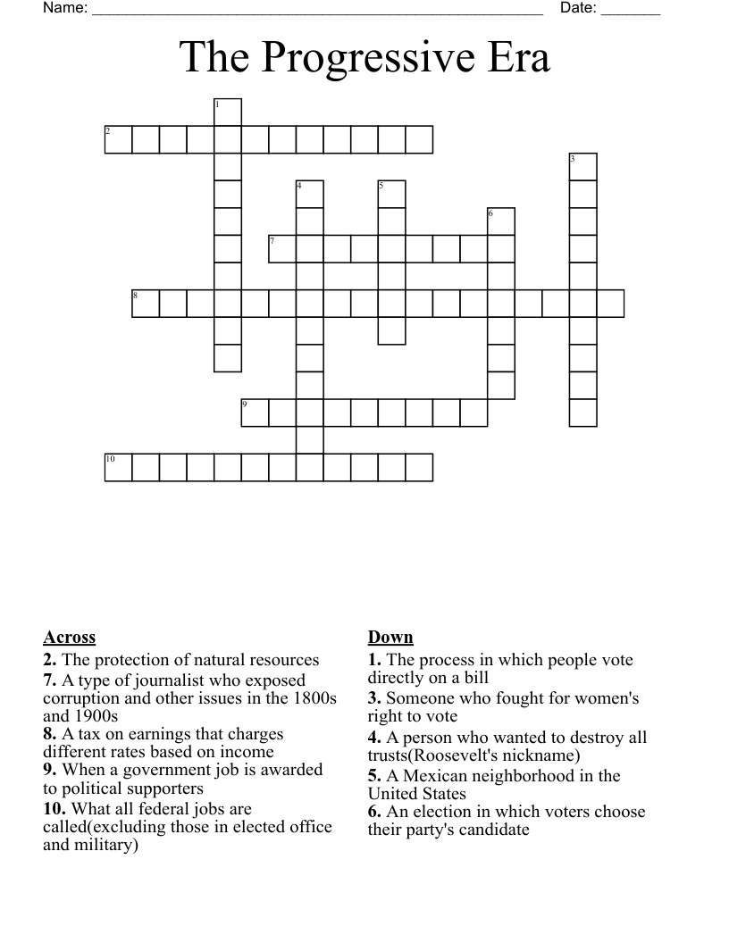 The Progressive Era Crossword