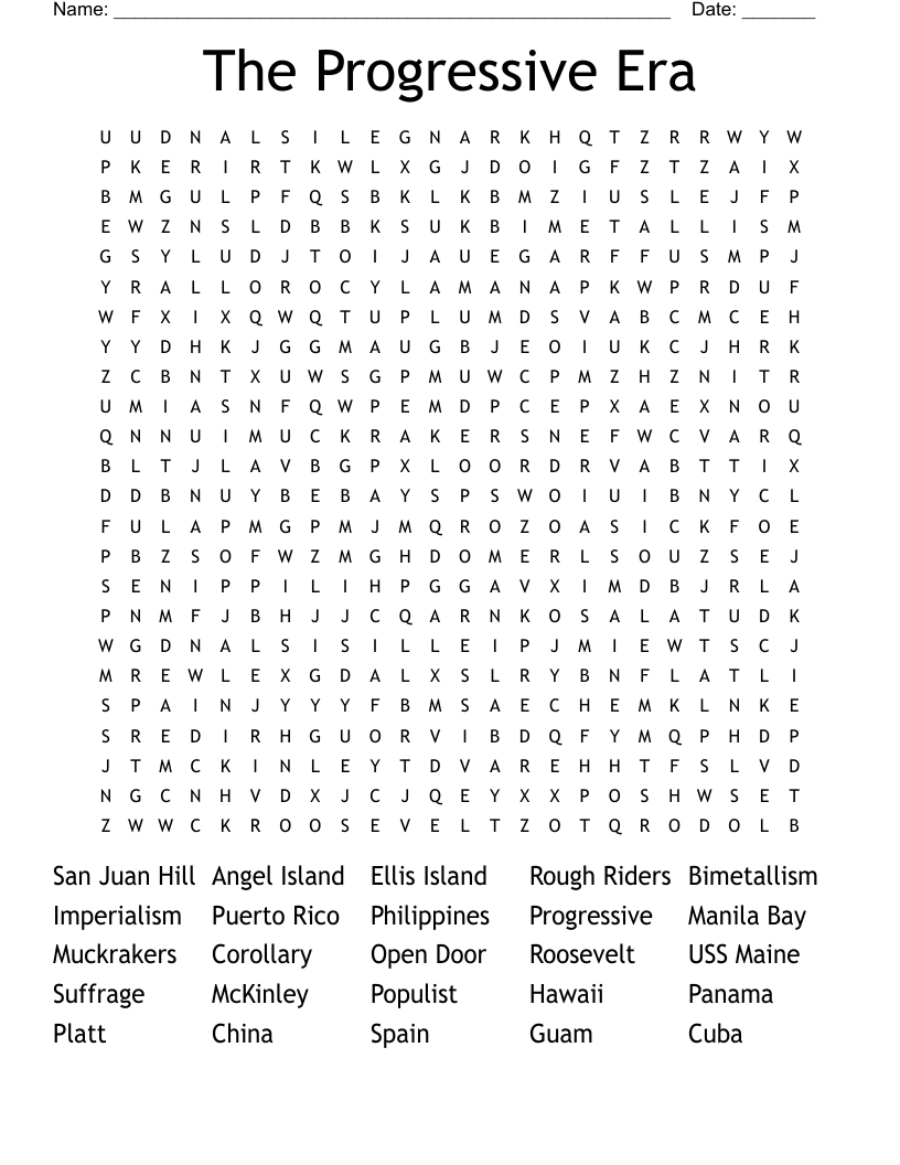 The Progressive Era Word Search