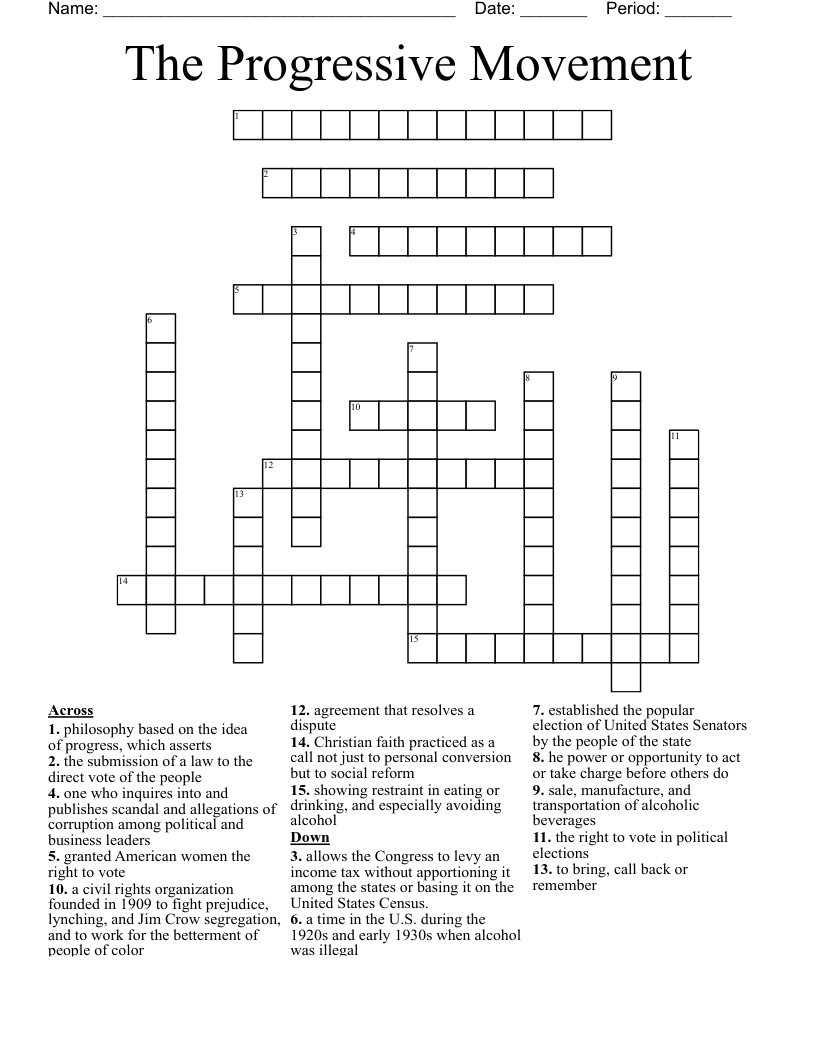 The Progressive Movement Crossword
