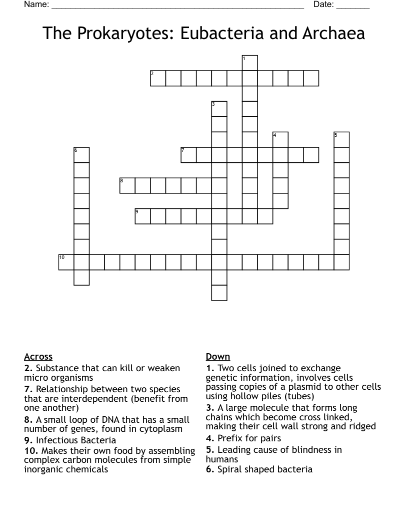 The Prokaryotes: Eubacteria and Archaea Crossword