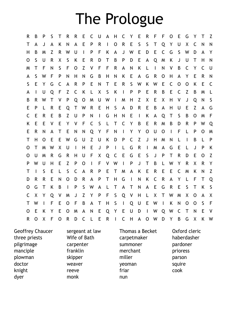 The Prologue Word Search