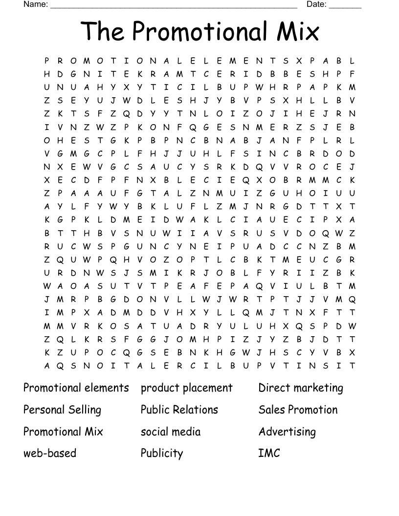 The Promotional Mix  Word Search