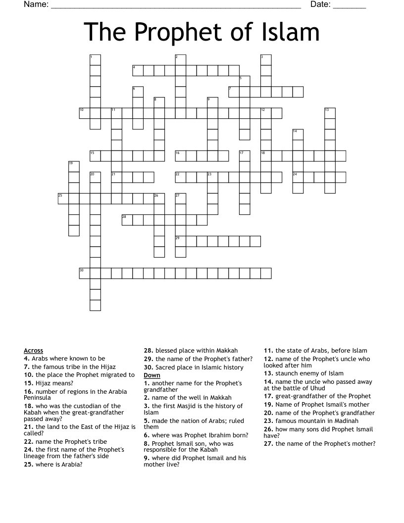 The Prophet of Islam Crossword