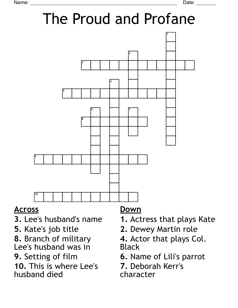 The Proud and Profane Crossword