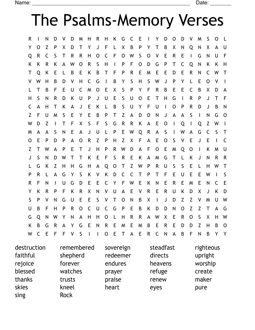 The Psalms-Memory Verses Word Search