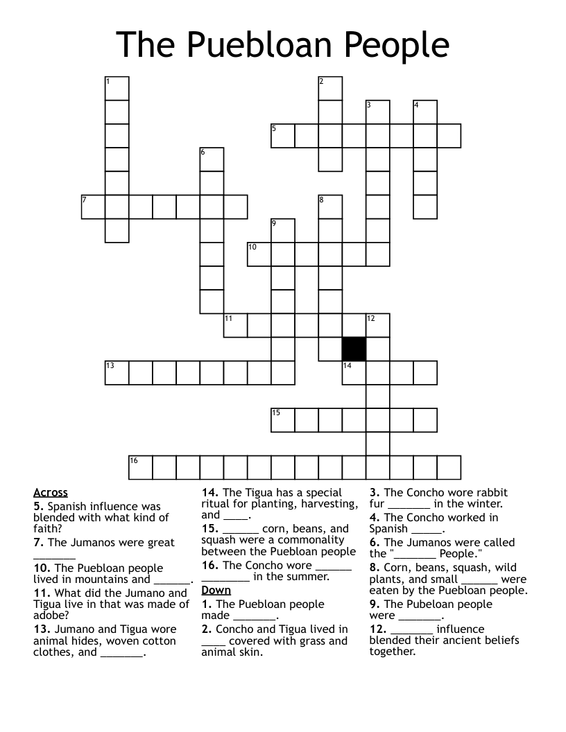 The Puebloan People  Crossword