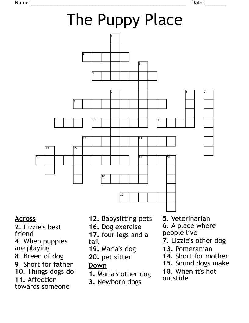 The Puppy Place Crossword