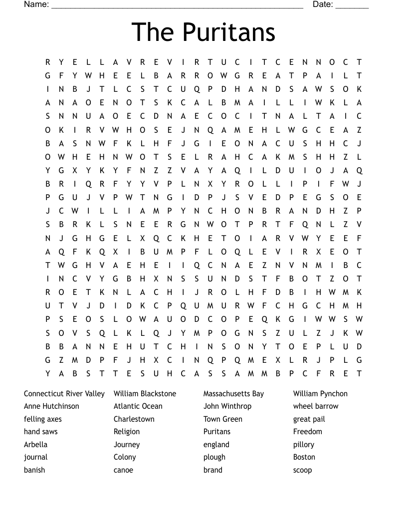 The Puritans Word Search