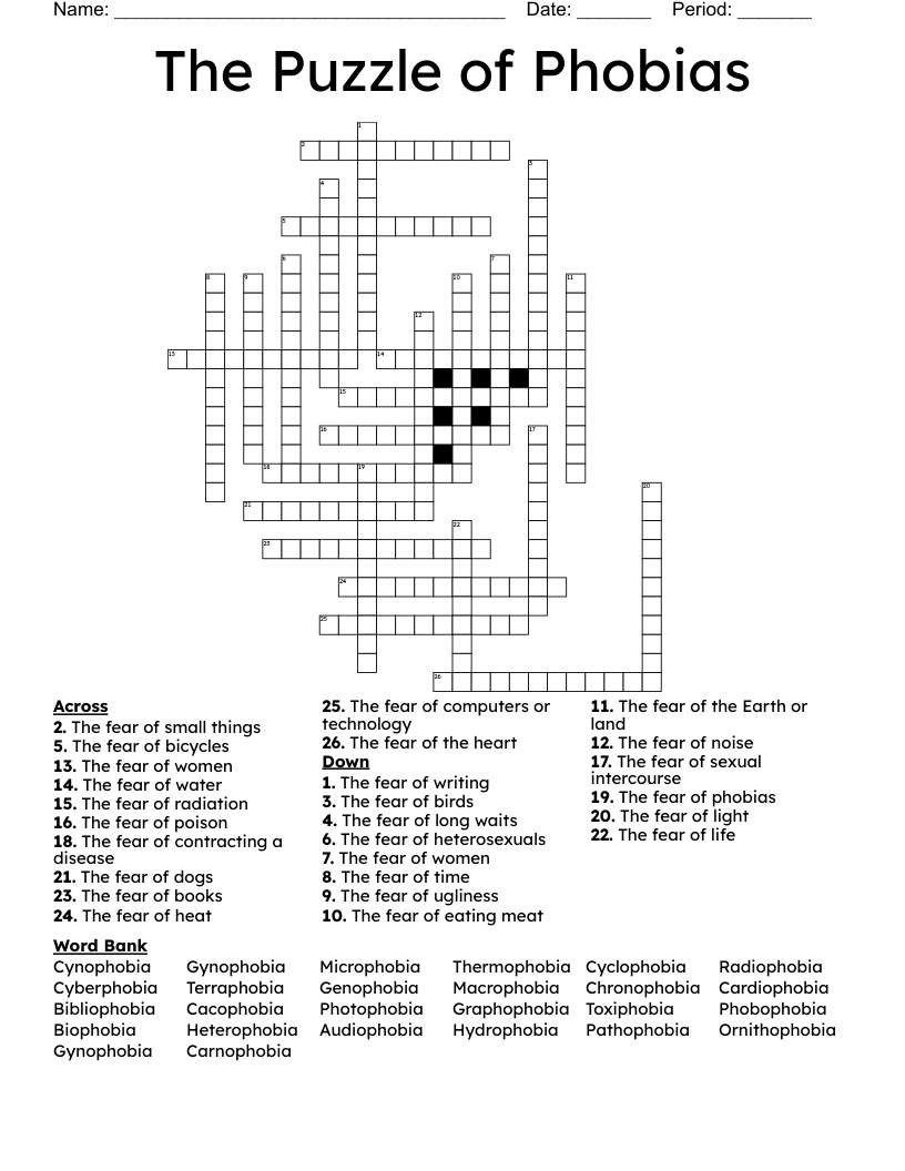 The Puzzle of Phobias Crossword