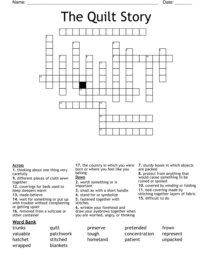 The Quilt Story Crossword