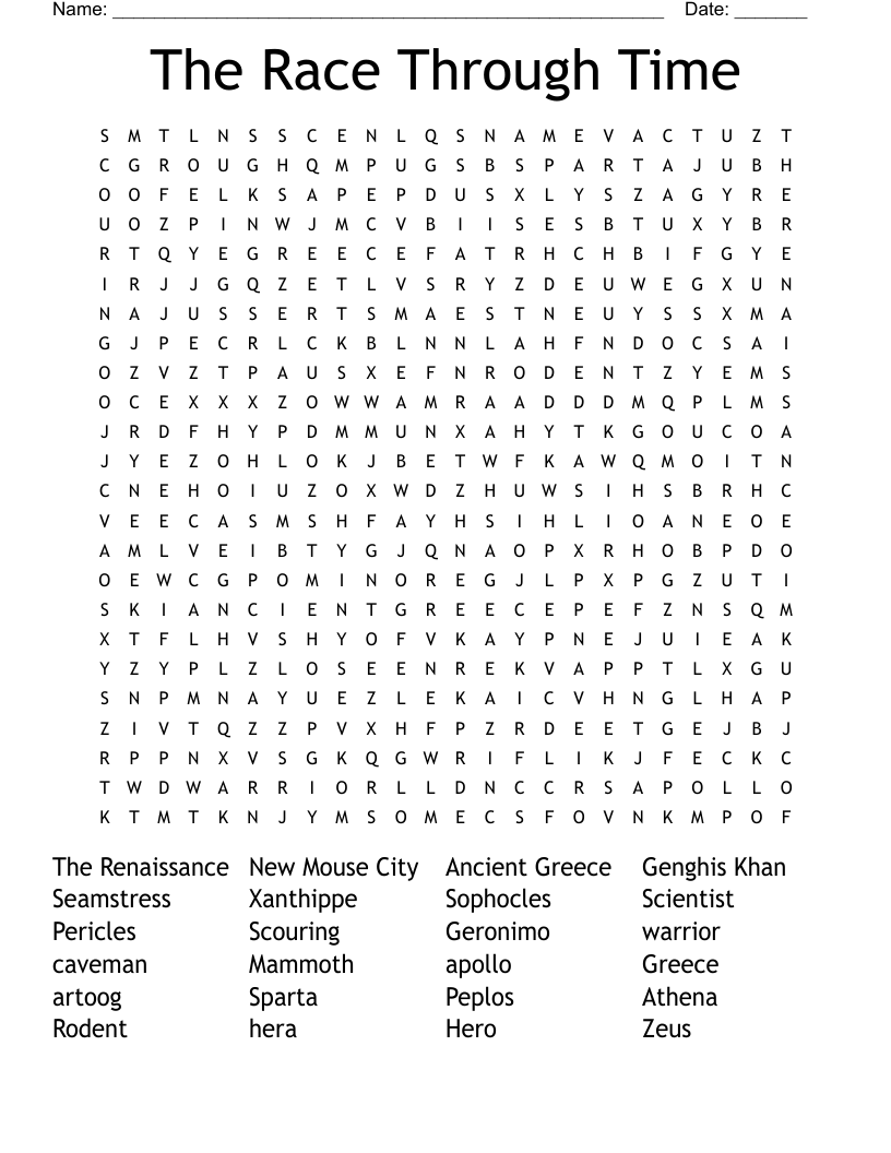 The Race Through  Time Word Search