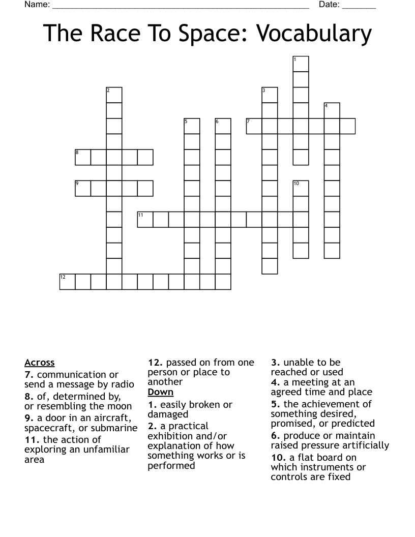The Race To Space: Vocabulary Crossword