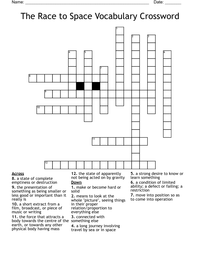 The Race to Space Vocabulary Crossword
