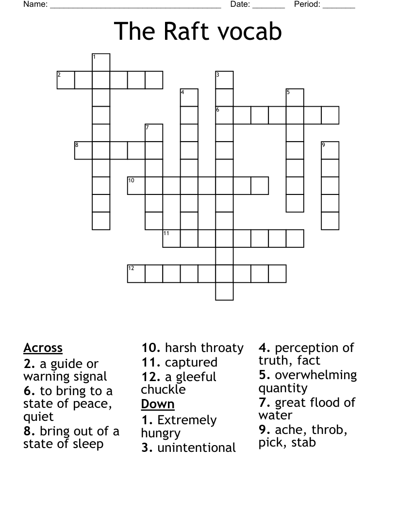 The Raft vocab Crossword
