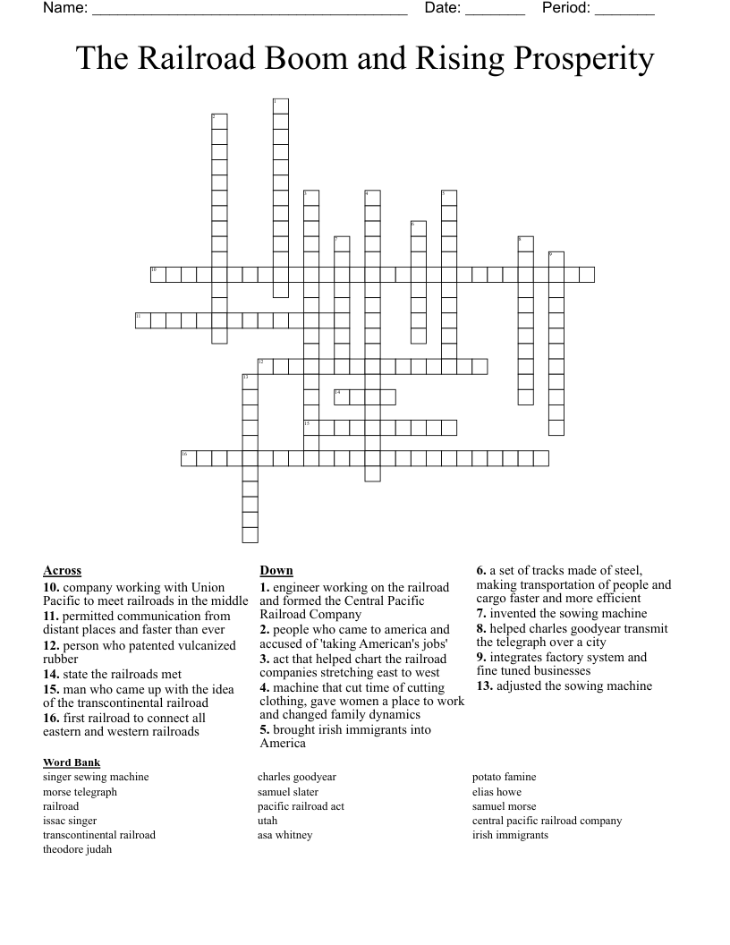 The Railroad Boom and Rising Prosperity Crossword