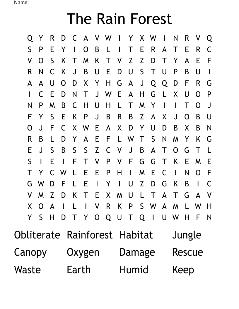 The Rain Forest Word Search