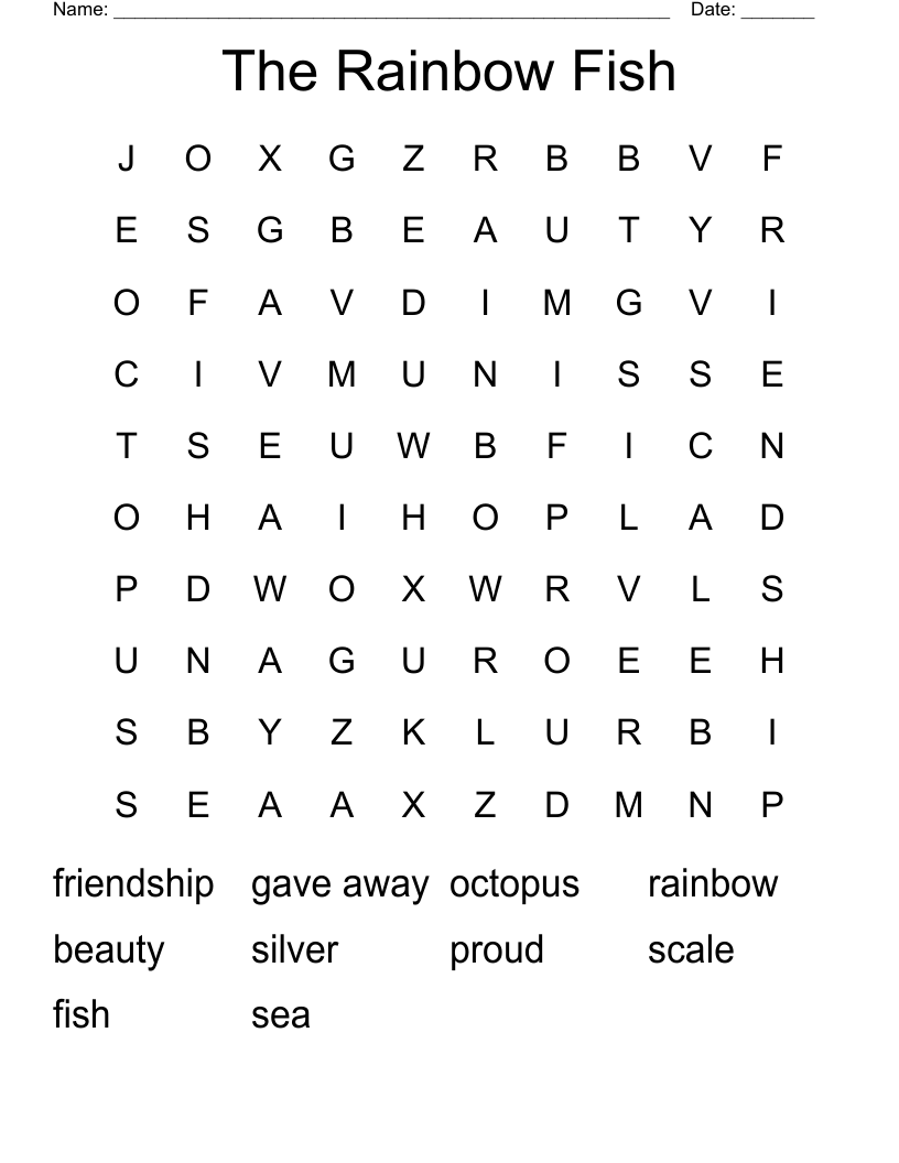 The Rainbow Fish Word Search