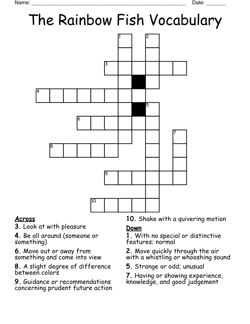 The Rainbow Fish Vocabulary  Crossword