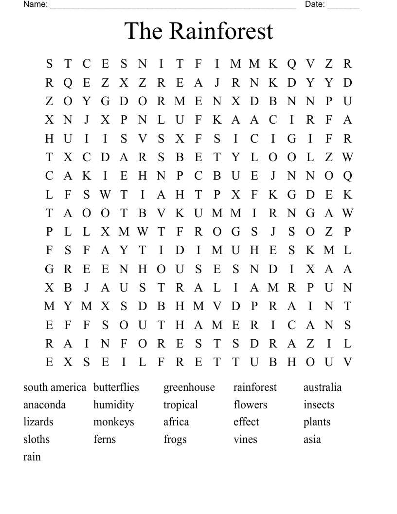 The Rainforest Word Search