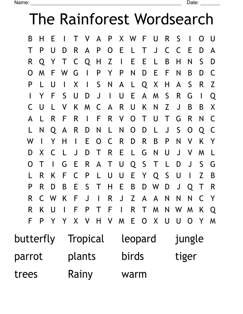 The Rainforest Wordsearch