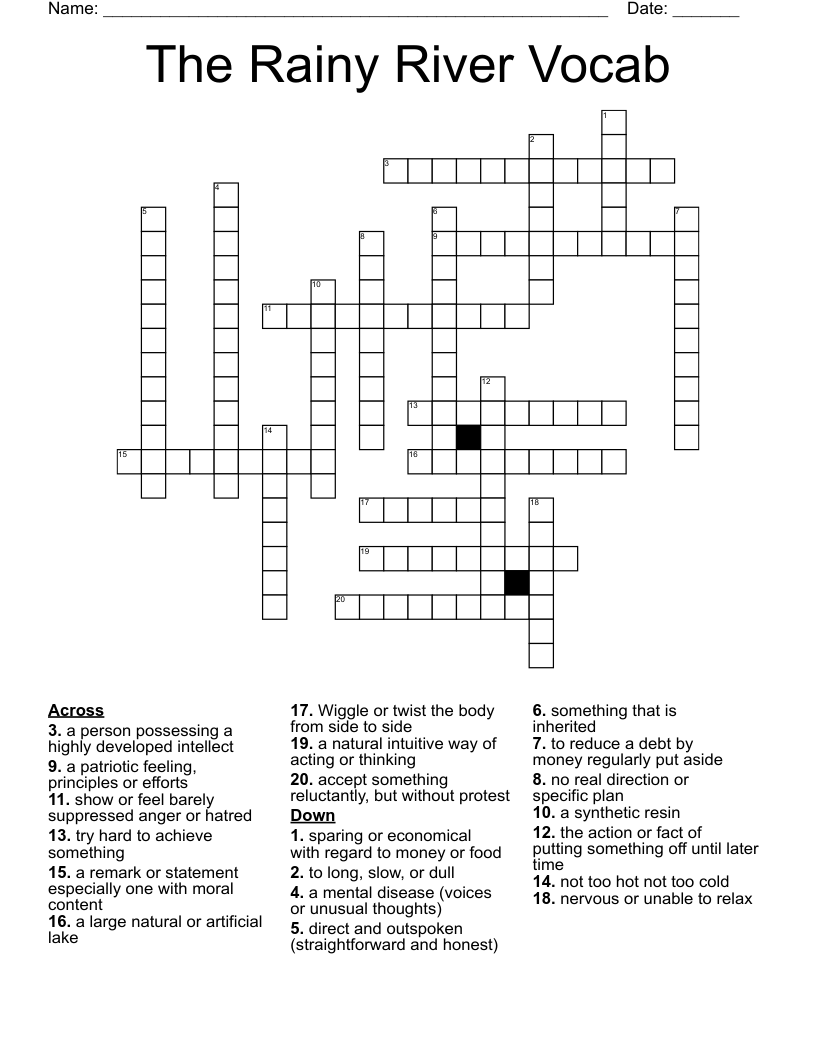 The Rainy River Vocab Crossword