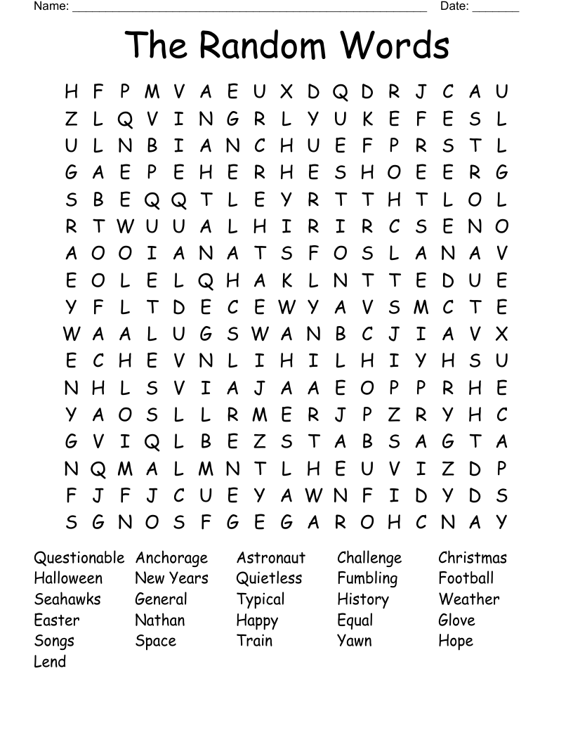 The Random Words Word Search