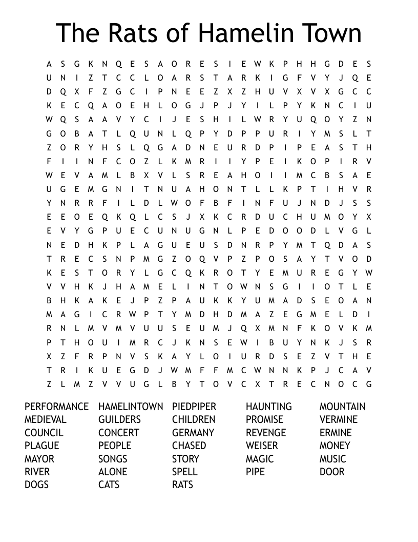 The Rats of Hamelin Town Word Search
