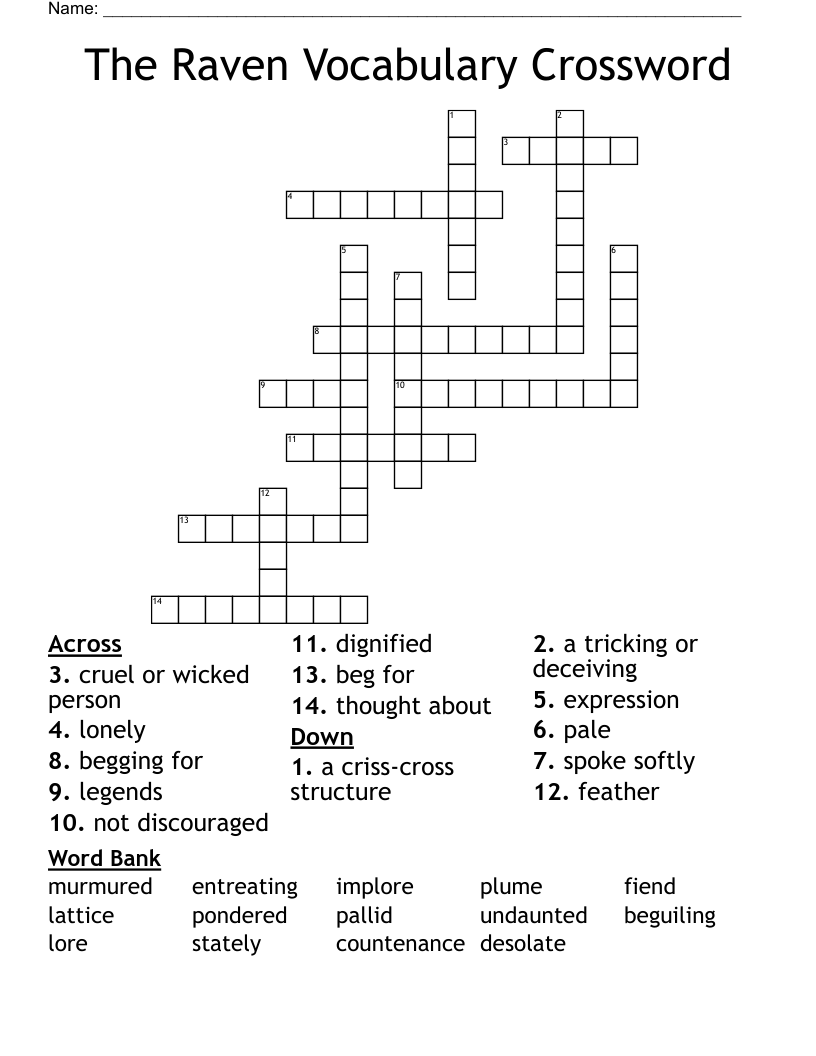 The Raven Vocabulary Crossword