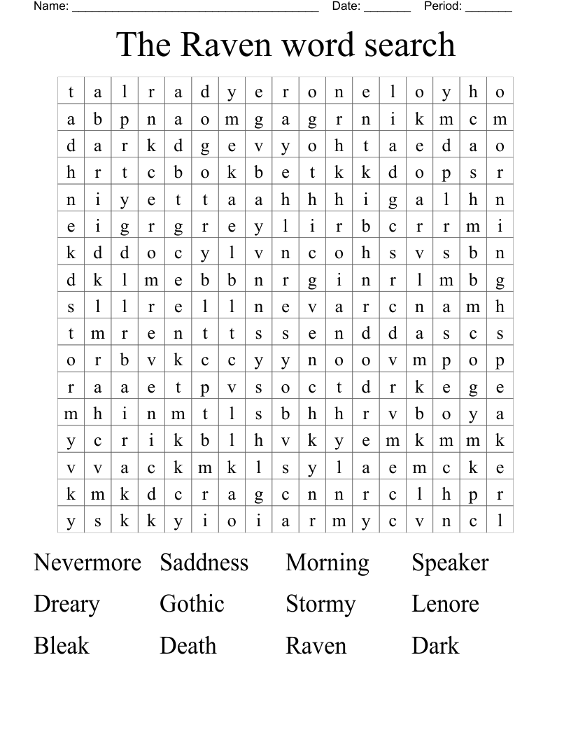 The Raven word search