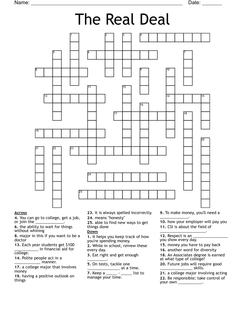 The Real Deal Crossword