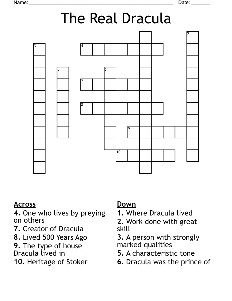 The Real Dracula Crossword