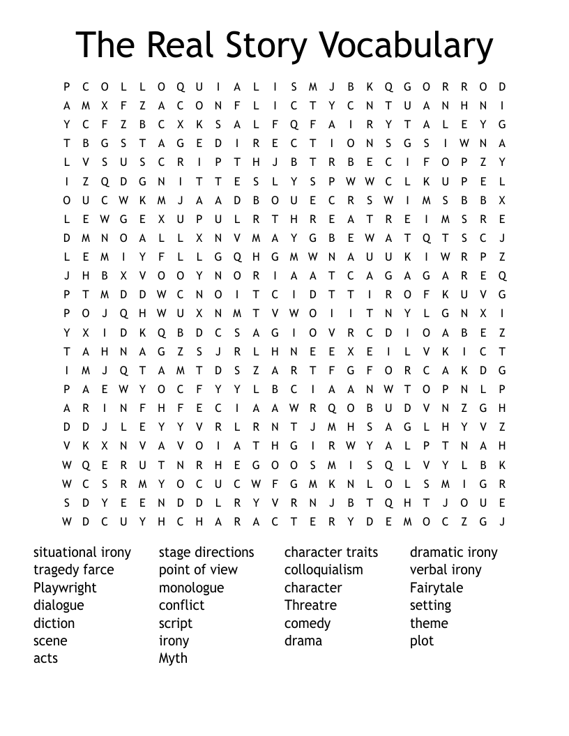 The Real Story Vocabulary  Word Search