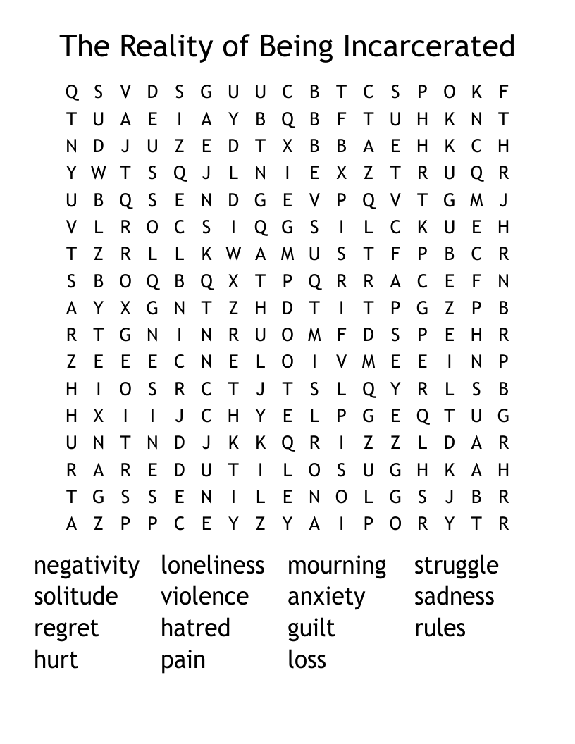 The Reality of Being Incarcerated Word Search