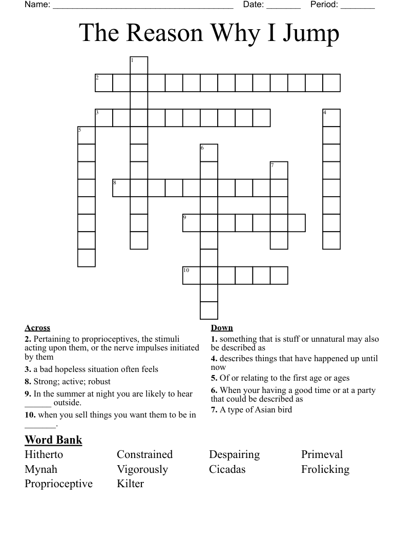 The Reason Why I Jump  Crossword