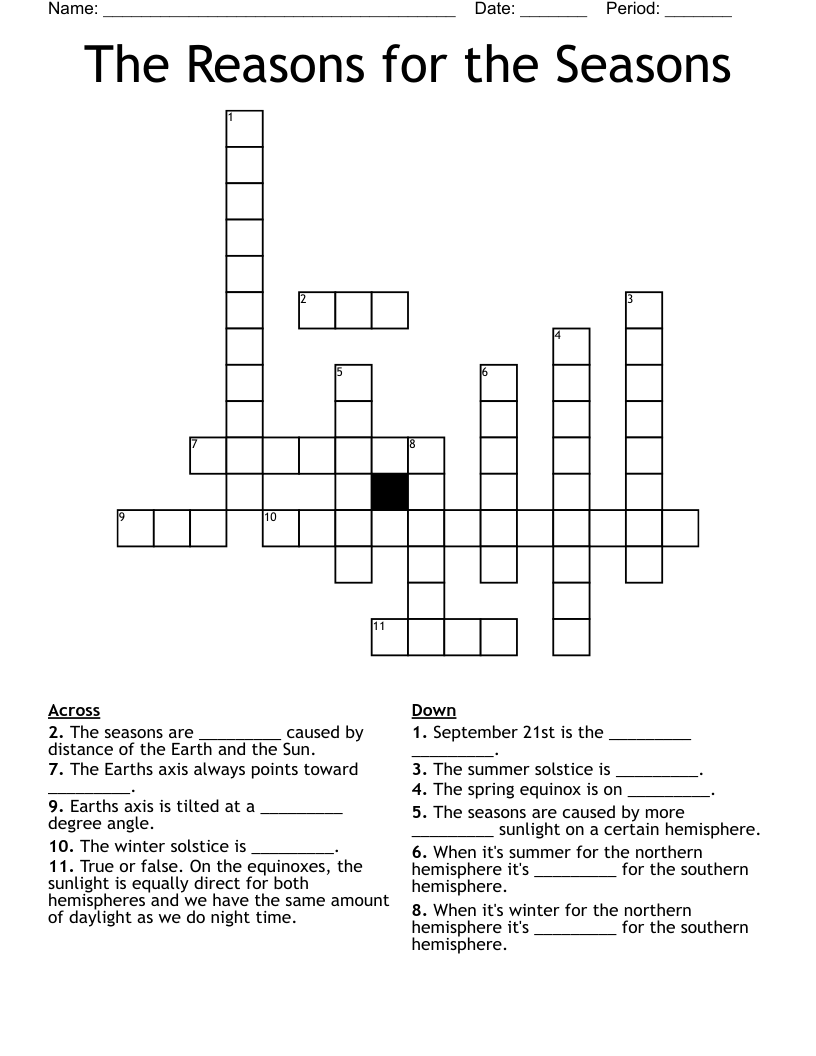 The Reasons for the Seasons Crossword