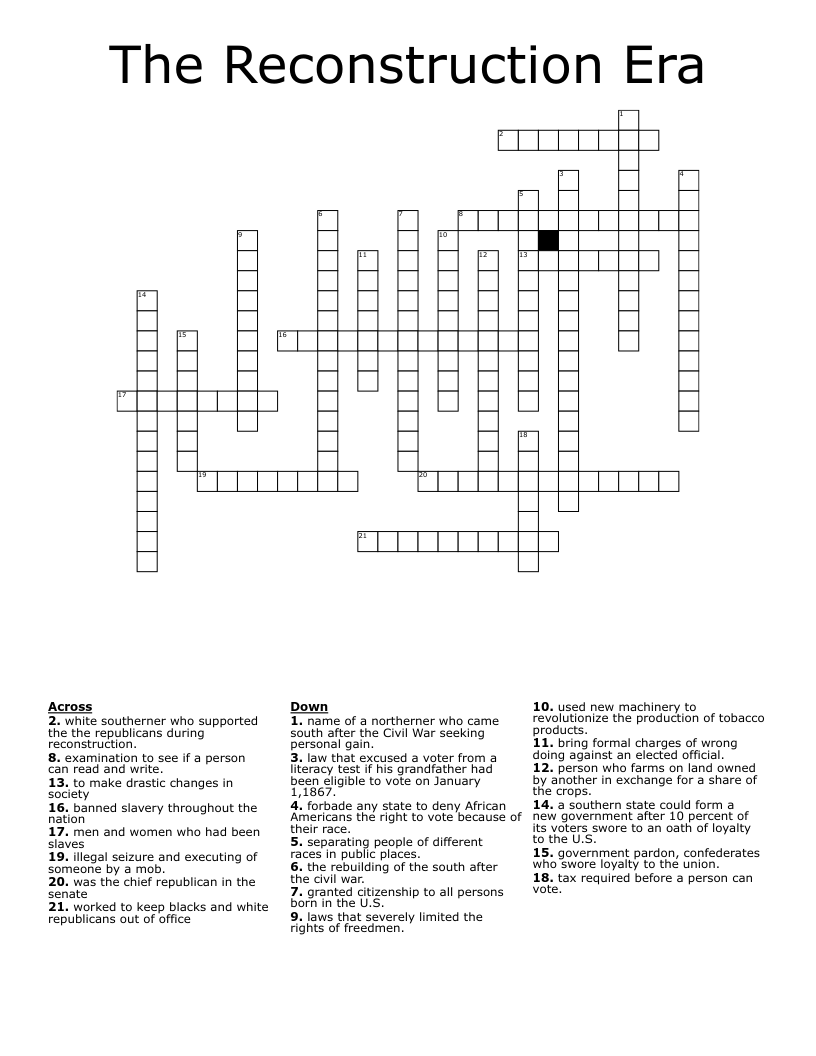 The Reconstruction Era Crossword