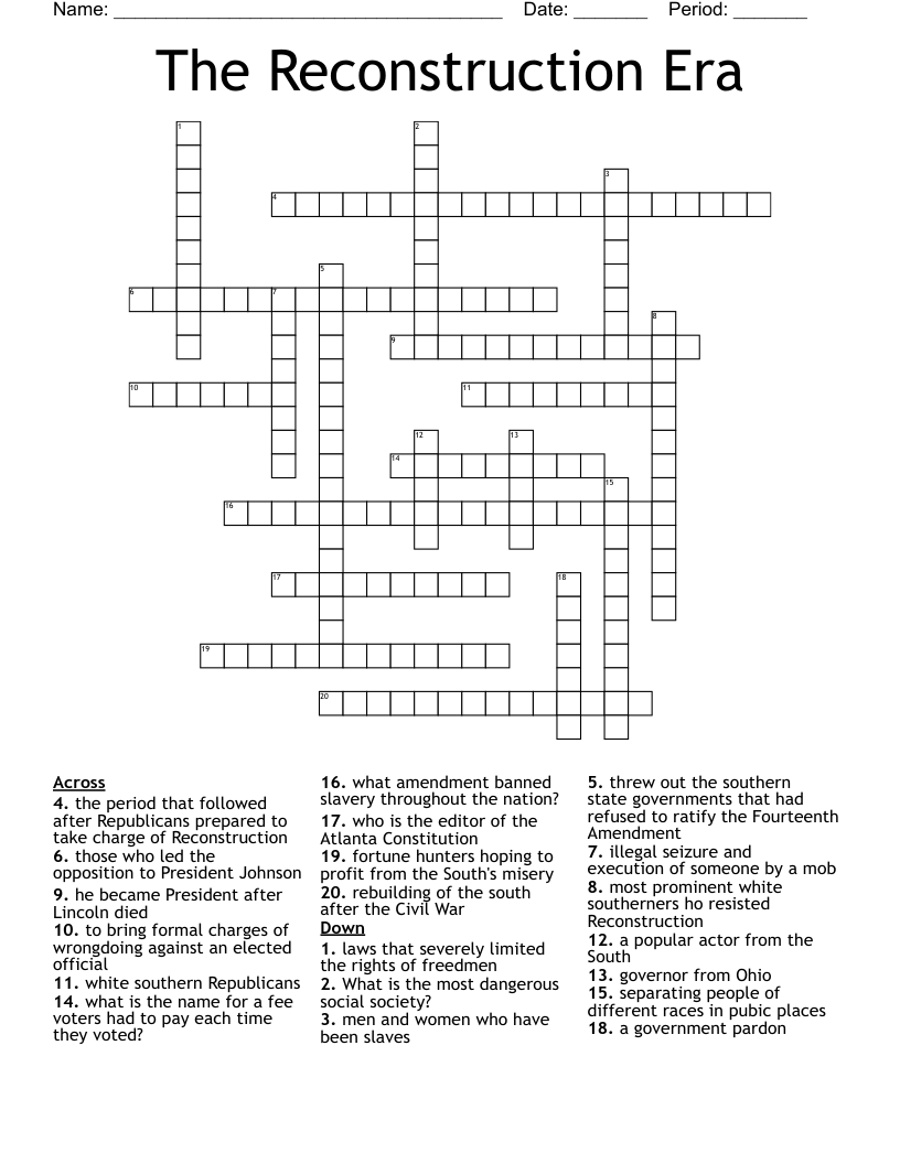 The Reconstruction Era Crossword