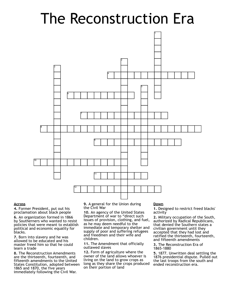 The Reconstruction Era Crossword