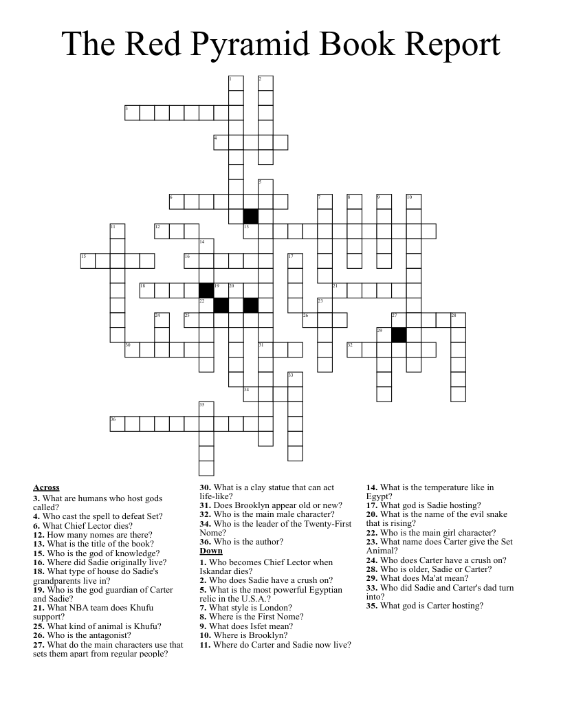 The Red Pyramid Book Report Crossword