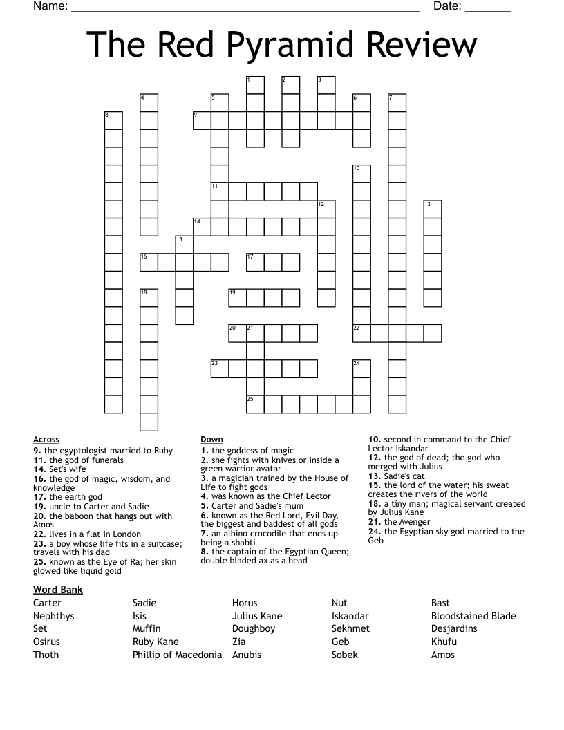 The Red Pyramid Review Crossword