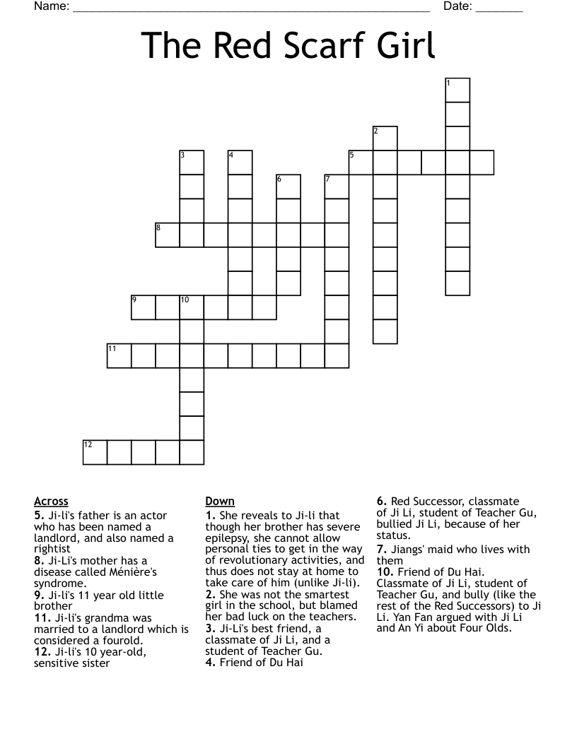 The Red Scarf Girl Crossword