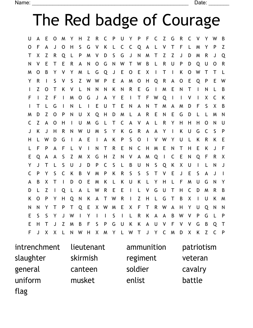The Red badge of Courage Word Search