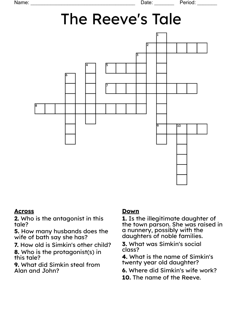 The Reeve's Tale Crossword