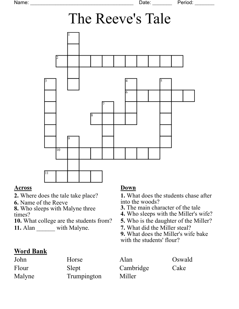 The Reeve's Tale Crossword