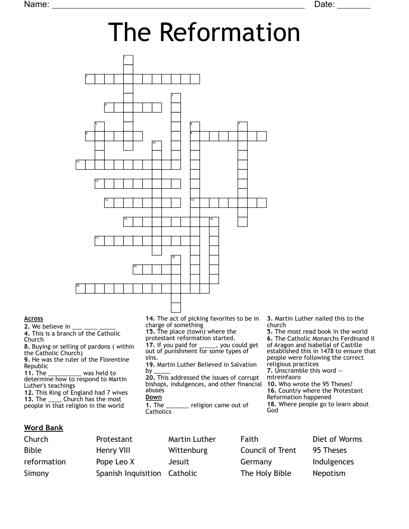 The Reformation Crossword