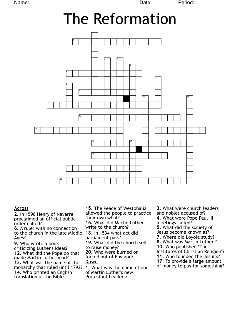 The Reformation Crossword
