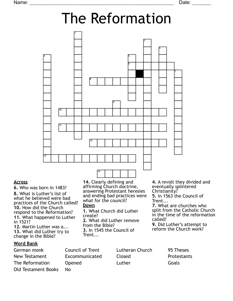 The Reformation Crossword